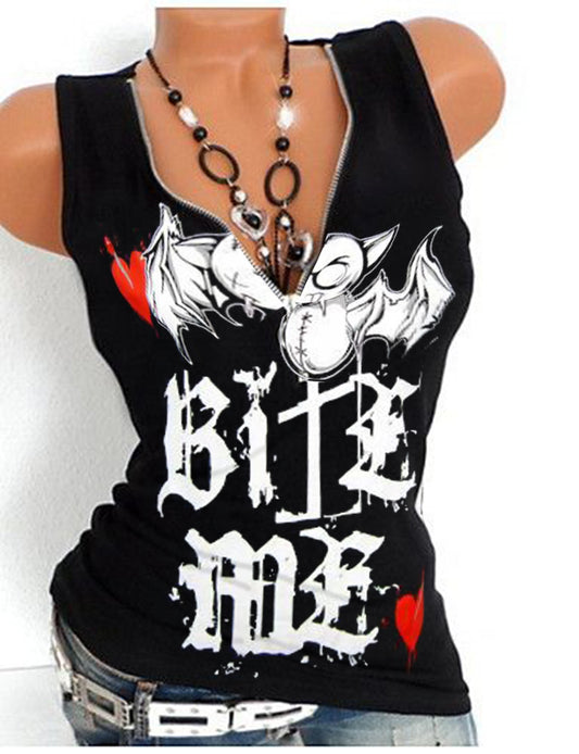 Punk Bat V-neck Sleeveless T-shirt Vest Tops