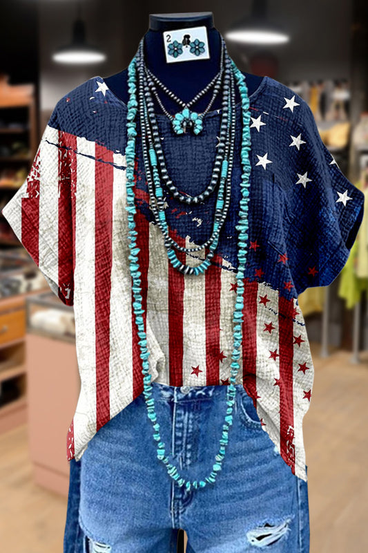 Chic Patriotic Print Dolman Sleeve Top