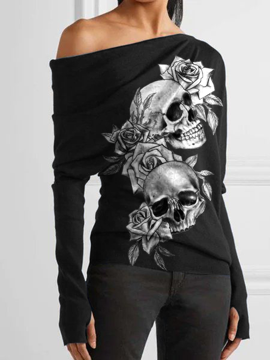 Punk skull print casual long-sleeved top