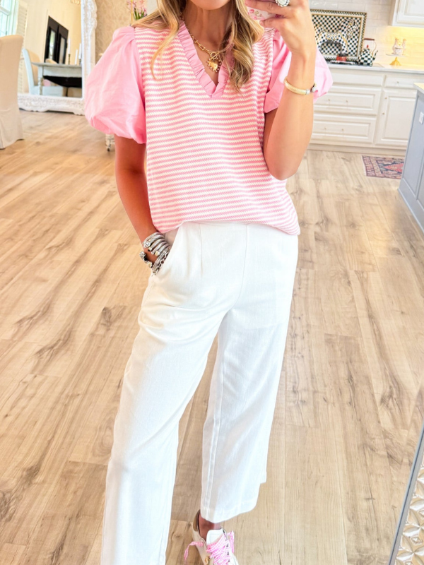 Pink Striped Solid Blouse