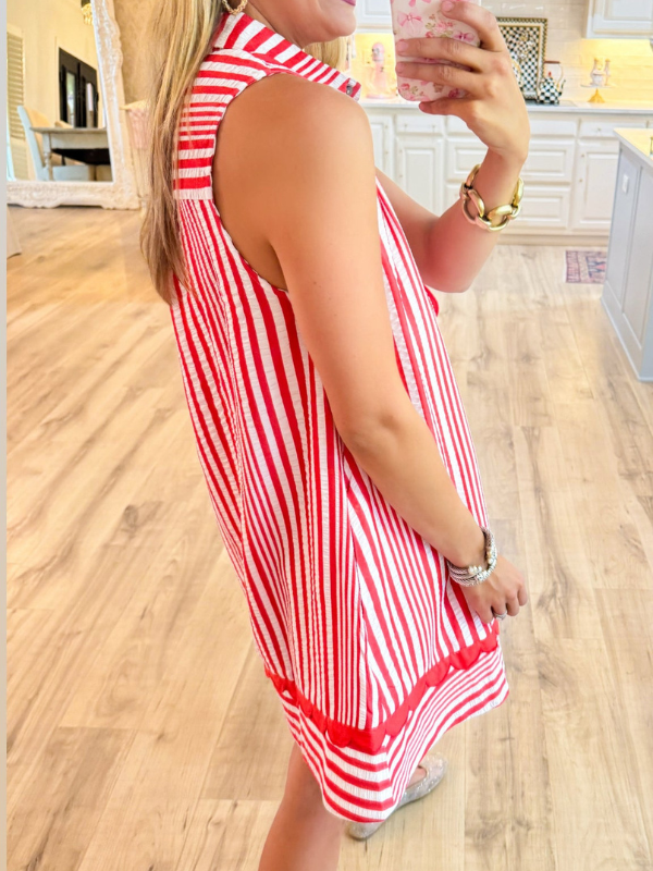 Stripe Scallop Trim Mini Dress
