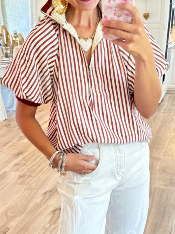 Stripe Half Zip Top