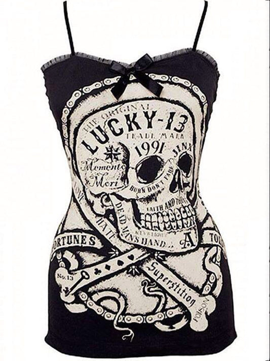 Punk skull print sleeveless T-shirt vest