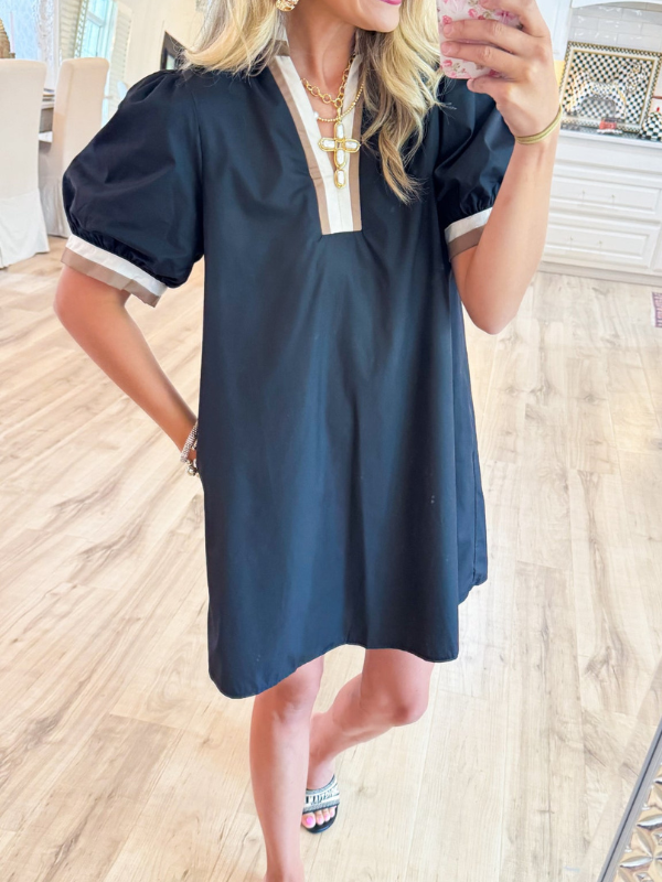 Black Solid Contrast Mini Dress
