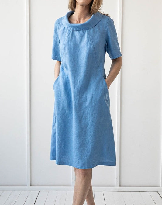 Round Neck Solid Color Midi Dress