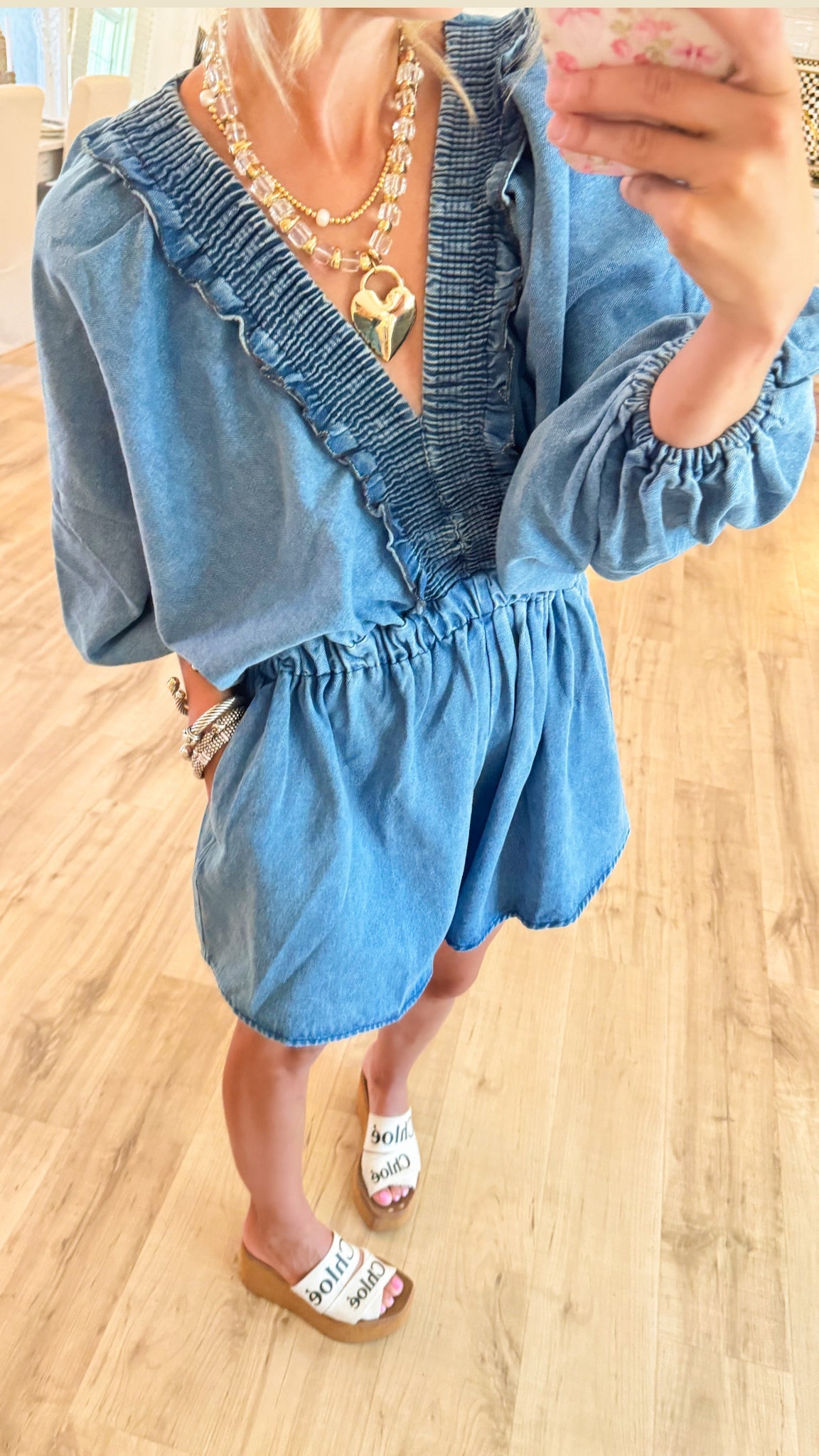 Denim V Neck Romper