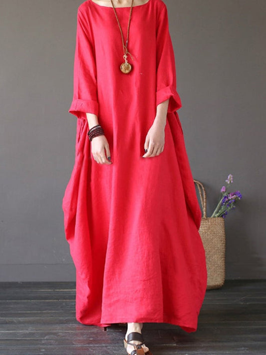 Women's Cotton And Linen Loose Plus Size Dress