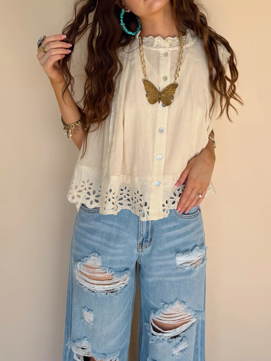 Eyelet Natural Blouse