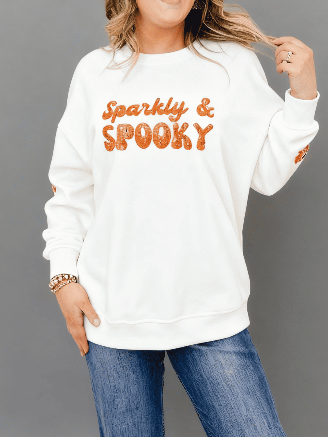 Sweatshirt with sparkling and ghost sequins