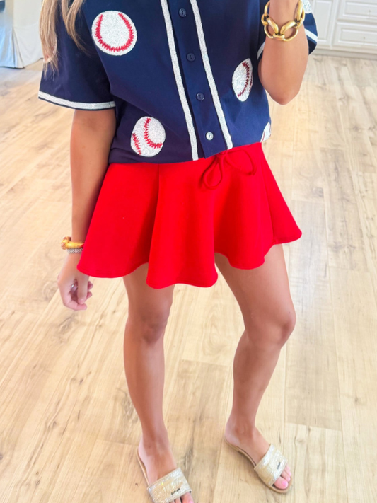 Red Flare Knit Skirt
