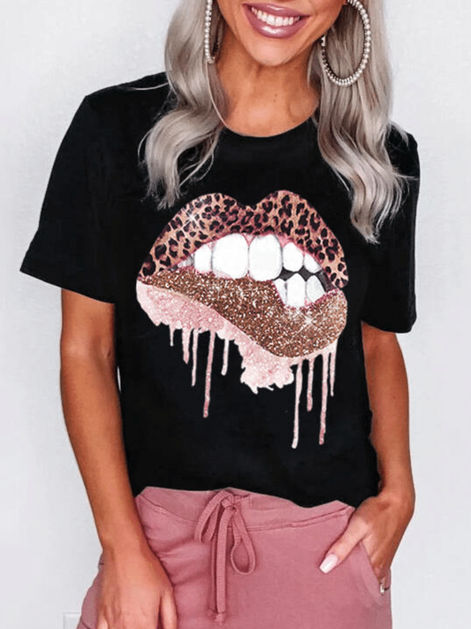 Printed Short Sleeve Crew Neck Casual Shirts & Tops