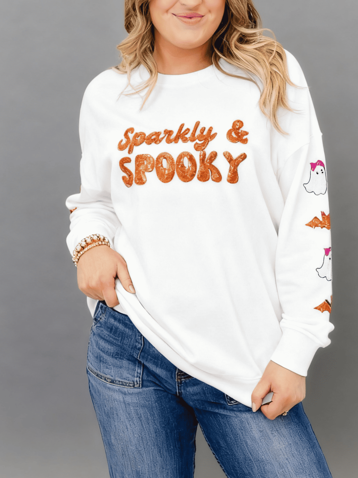 Sweatshirt with sparkling and ghost sequins