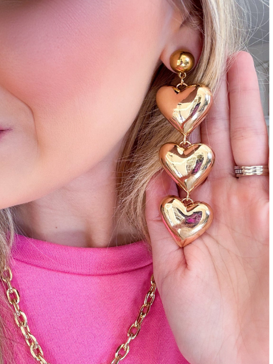 Gold Tiered Heart Earrings