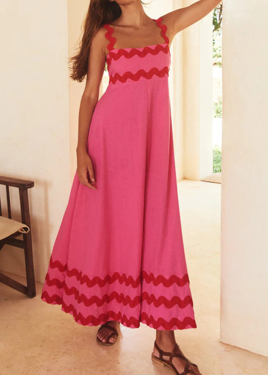 Lace Stitching Wave Suspender Maxi Dress