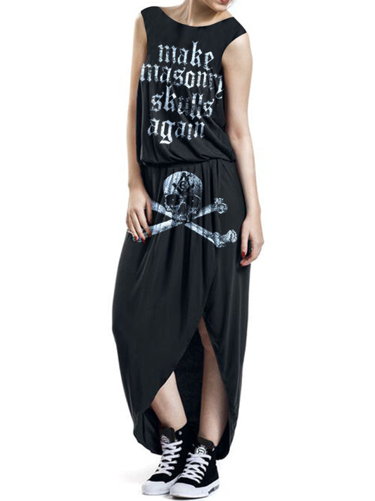 Iirregular Letter Skull Print Sleeveless Dress