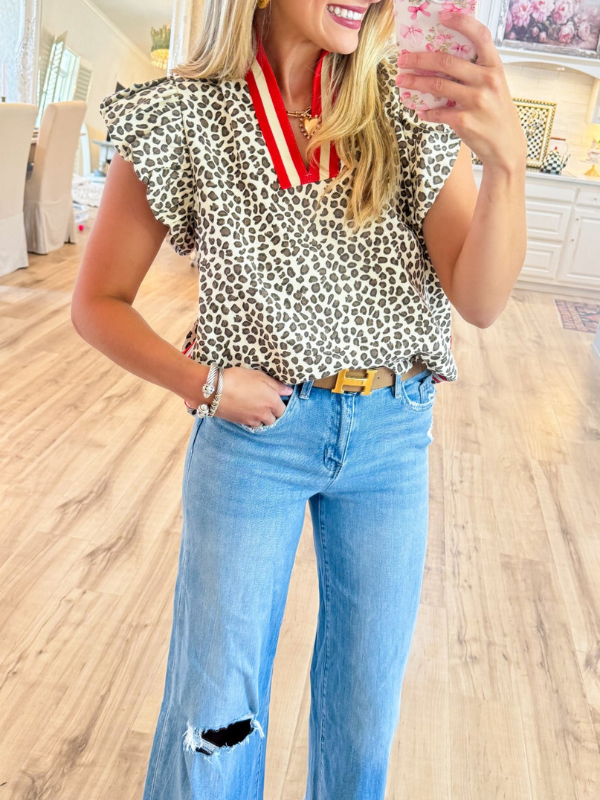 Leopard Print Bubble Flutter Sleeve Top