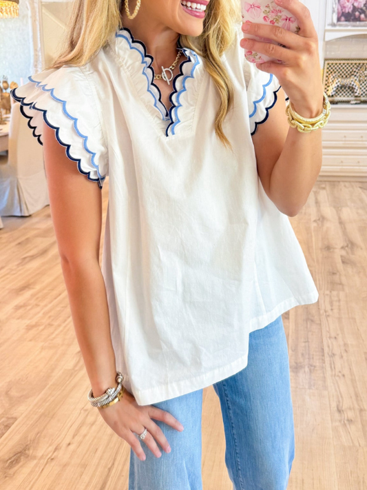 Off White Scalloped Blouse