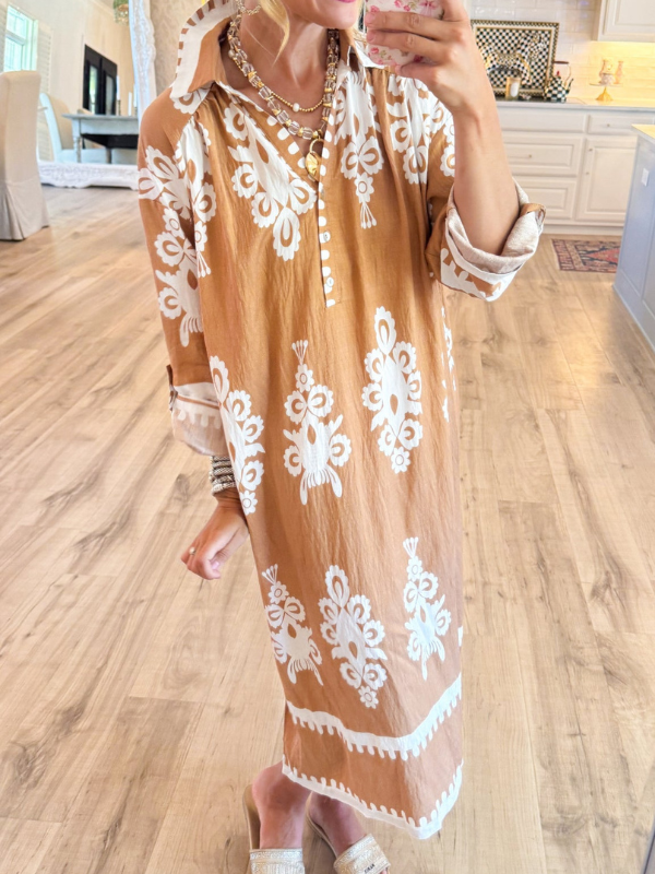 Mocha Abstract Print Midi Dress