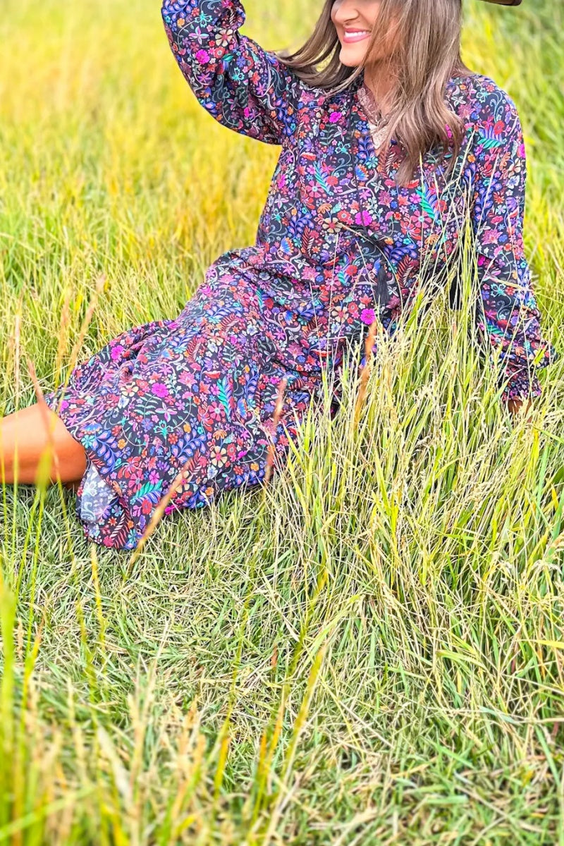 Rowan Long Sleeve Maxi Dress In Empress Blooms