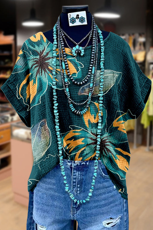 Chic Floral Print Dolman Sleeve Top