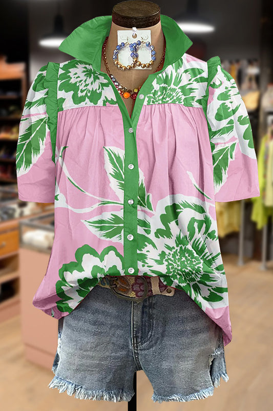 Fresh Floral Print Short Sleeve Top