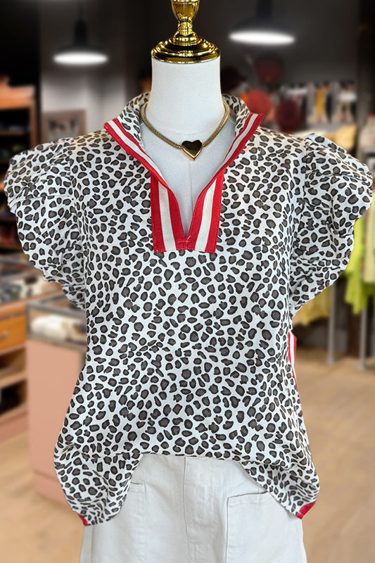 Leopard Print Puff Sleeve Top