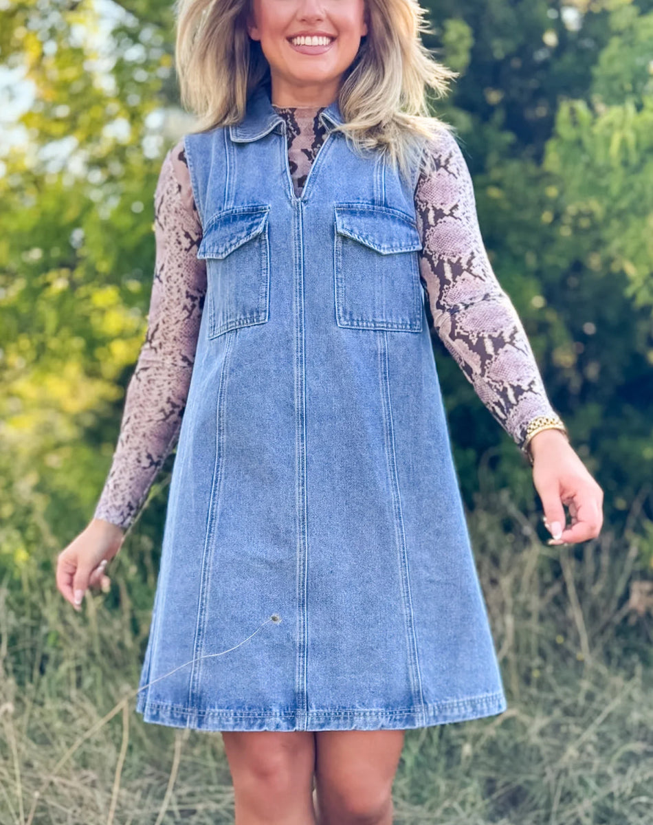 Denim lapel dress