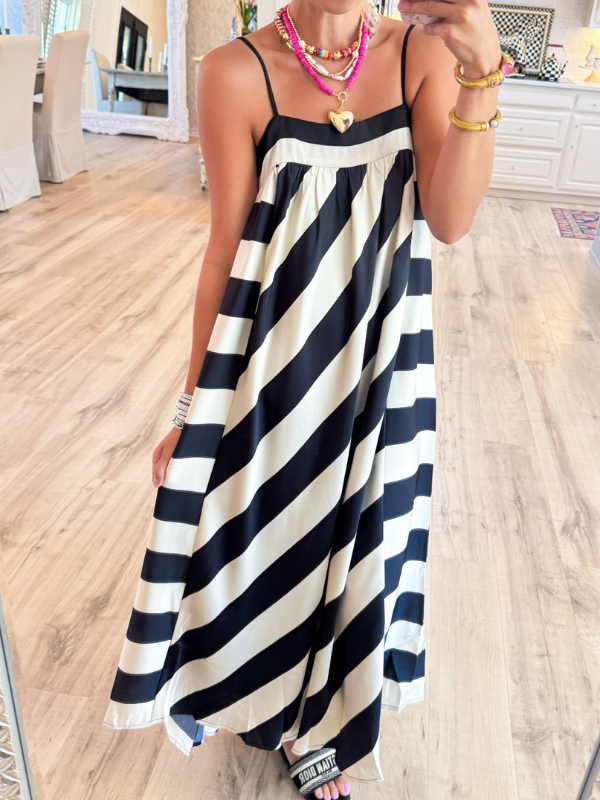 Black and Cream Bold Stripe Maxi Dress