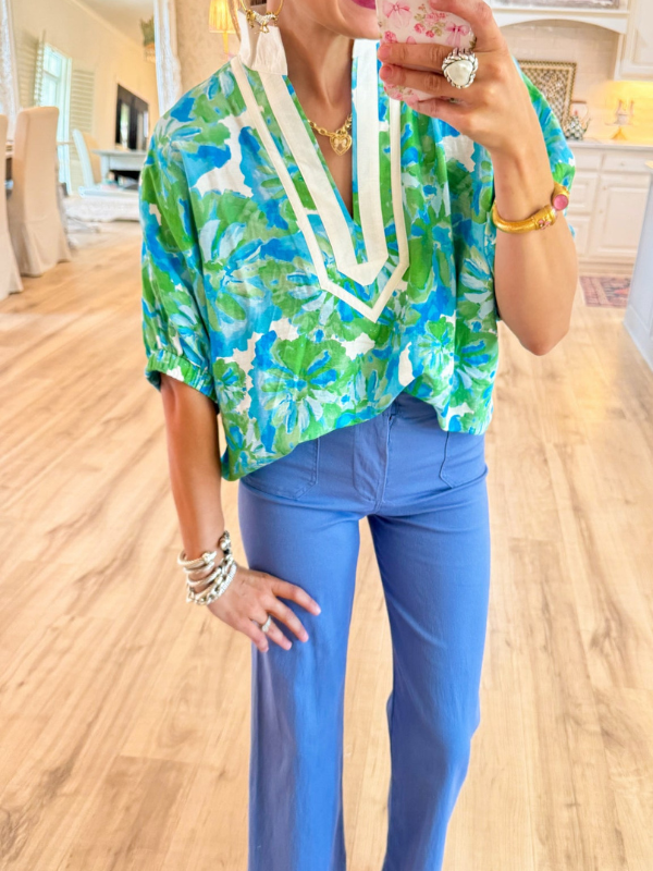 Green Aqua Dolman Sleeve Blouse