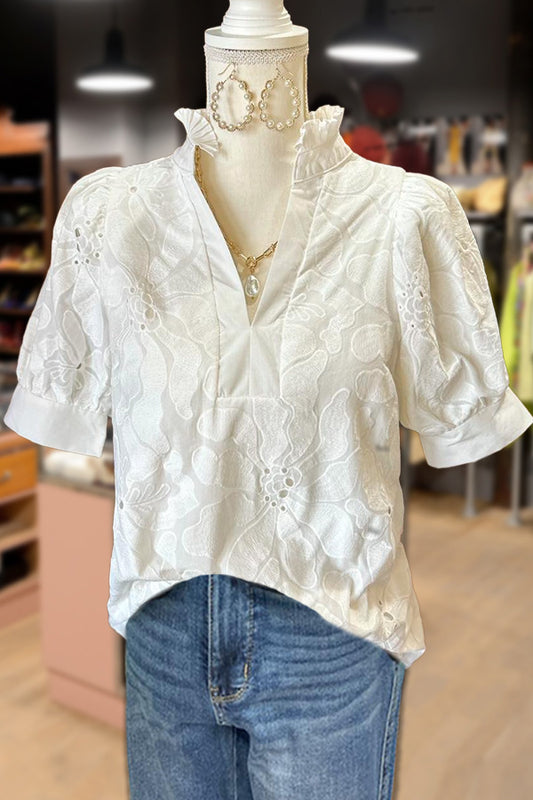 Floral Embroidered Puff Sleeve Top