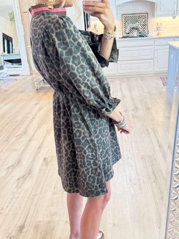 Chocolate Leopard Print Puff Sleeve Mini Dress