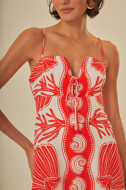 Ocean Print Suspender Tie Maxi Dress