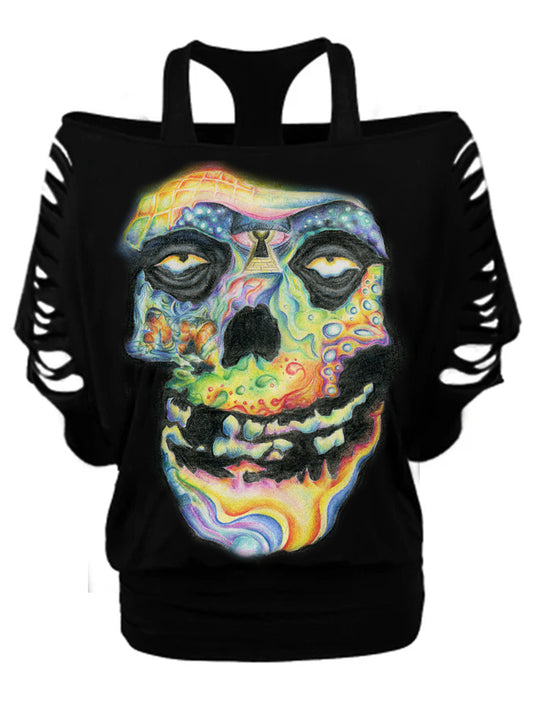 Punk skull print casual plus size top