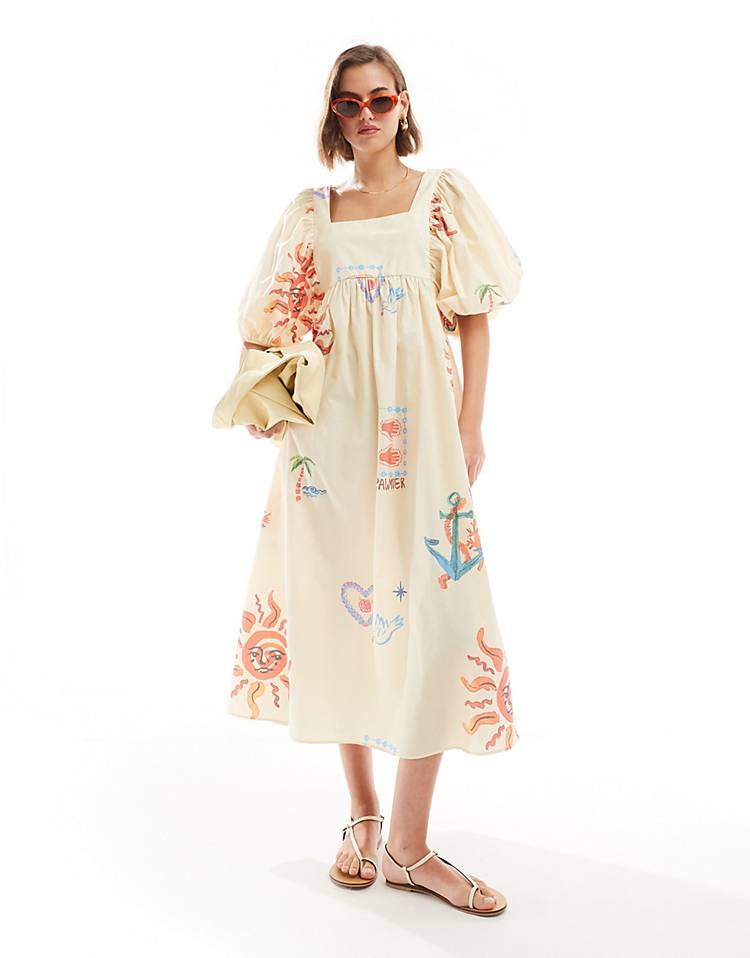 Puff Sleeve Mini Smock Dress With Pockets