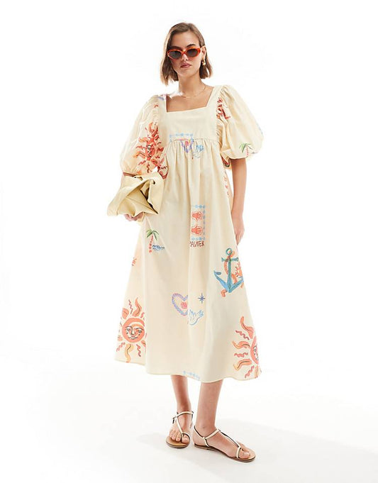Puff Sleeve Mini Smock Dress With Pockets