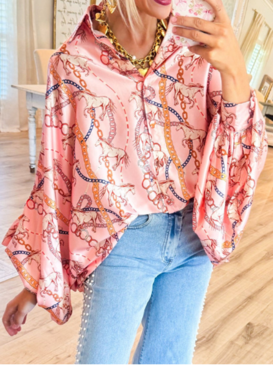Pink Horse Print Blouse