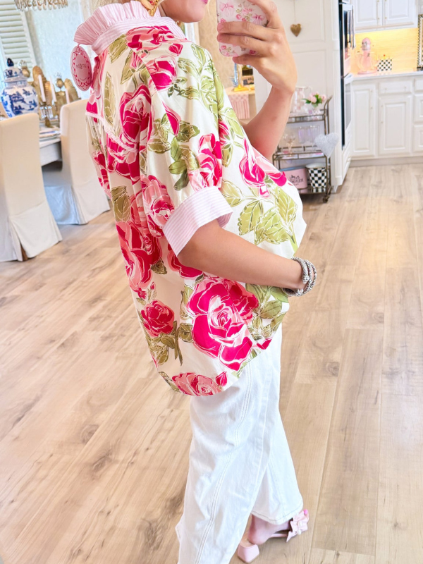 Pink Mix Floral Ruffle Contrast Top