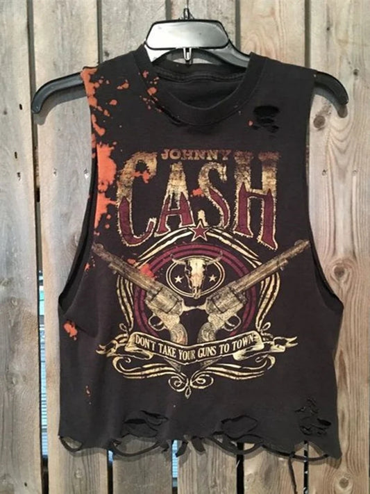 Punk print sleeveless T-shirt