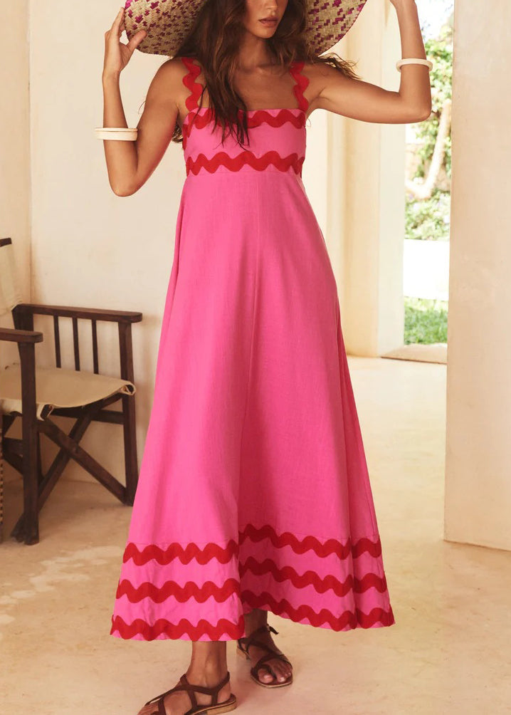 Lace Stitching Wave Suspender Maxi Dress