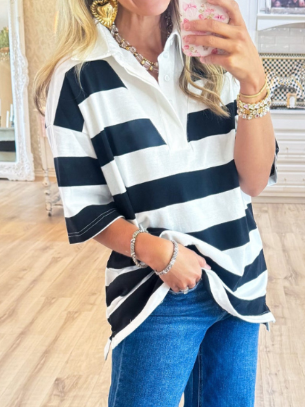 Black and White Stripe Polo Tunic