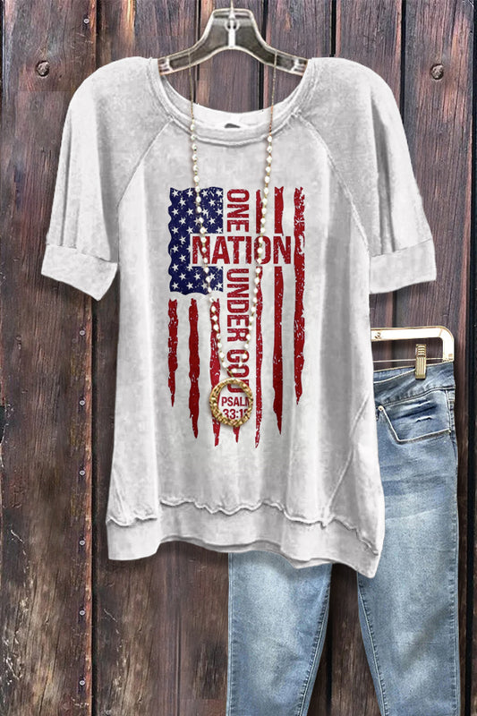 Patriotic Day Print Short Sleeve Sweatshirt