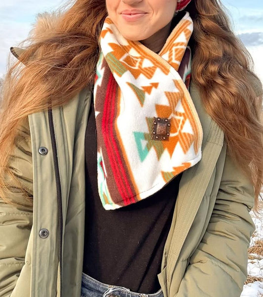 Western Orange Aztec Cowl Neck Hood