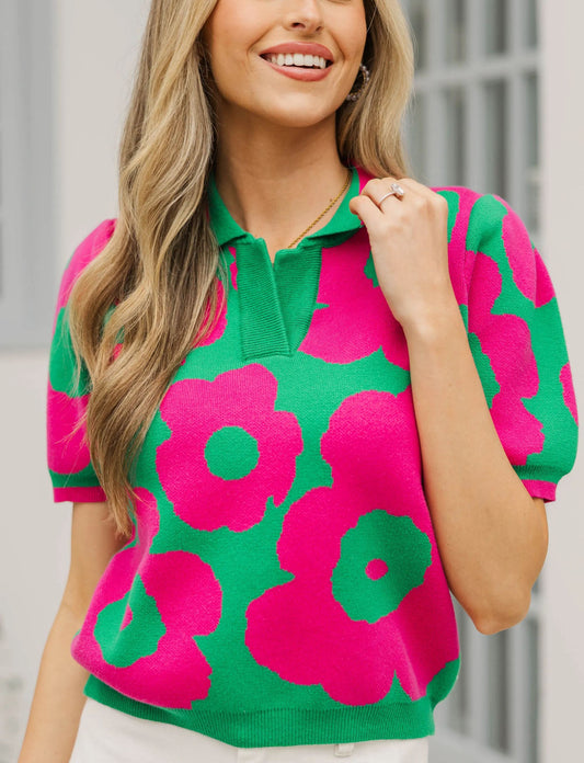 Petal Punch Green Floral Sweater