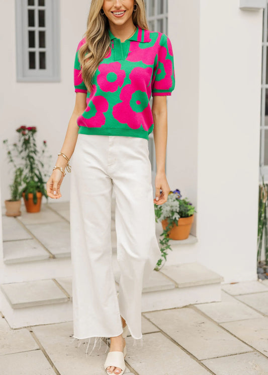 Petal Punch Green Floral Sweater