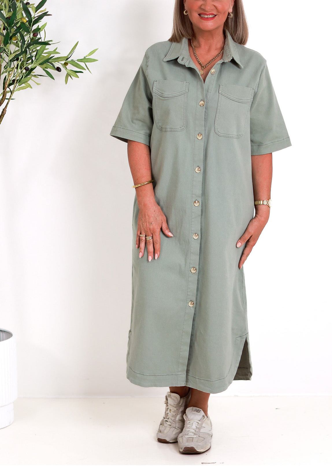 Malibu Denim Shirt Dress | SAGE GREEN