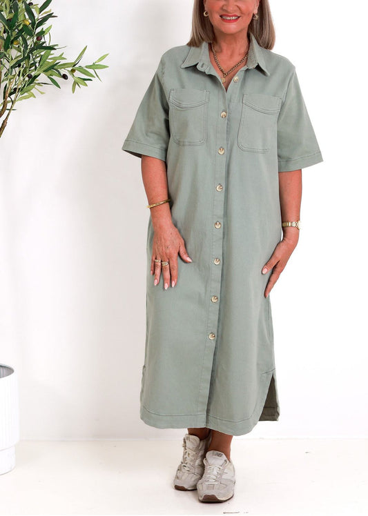 Malibu Denim Shirt Dress | SAGE GREEN