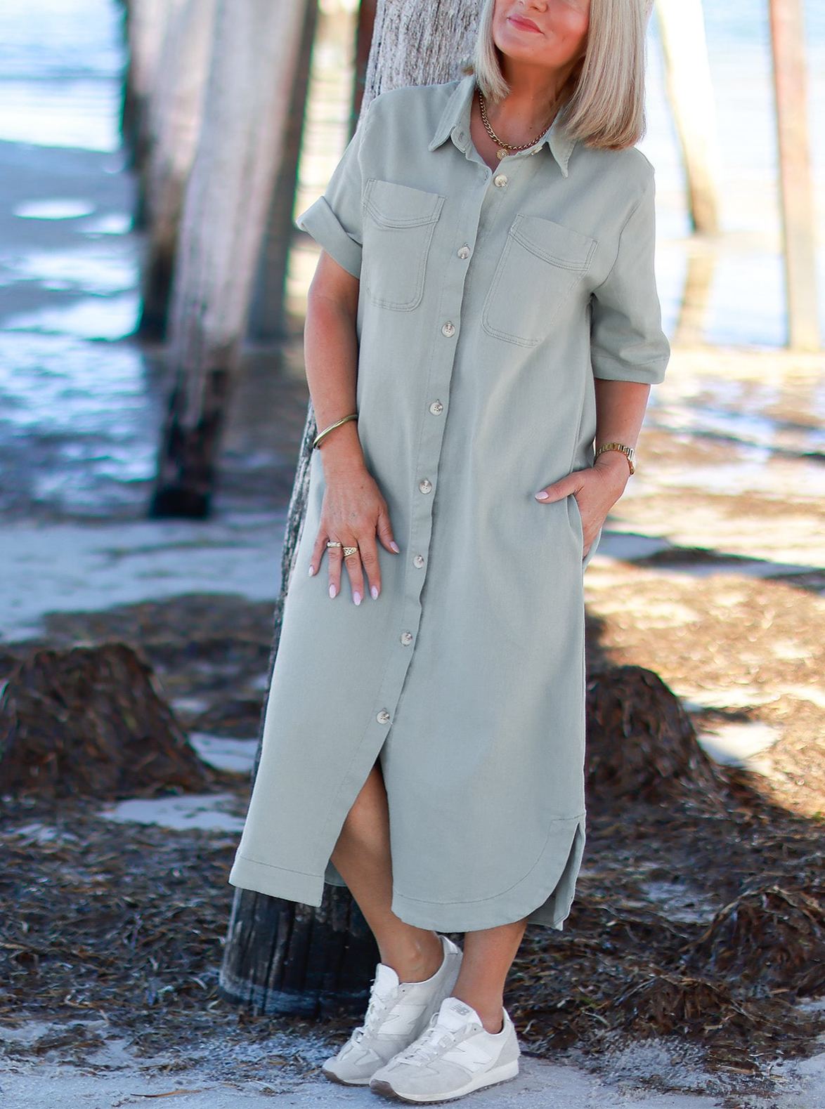 Malibu Denim Shirt Dress | SAGE GREEN
