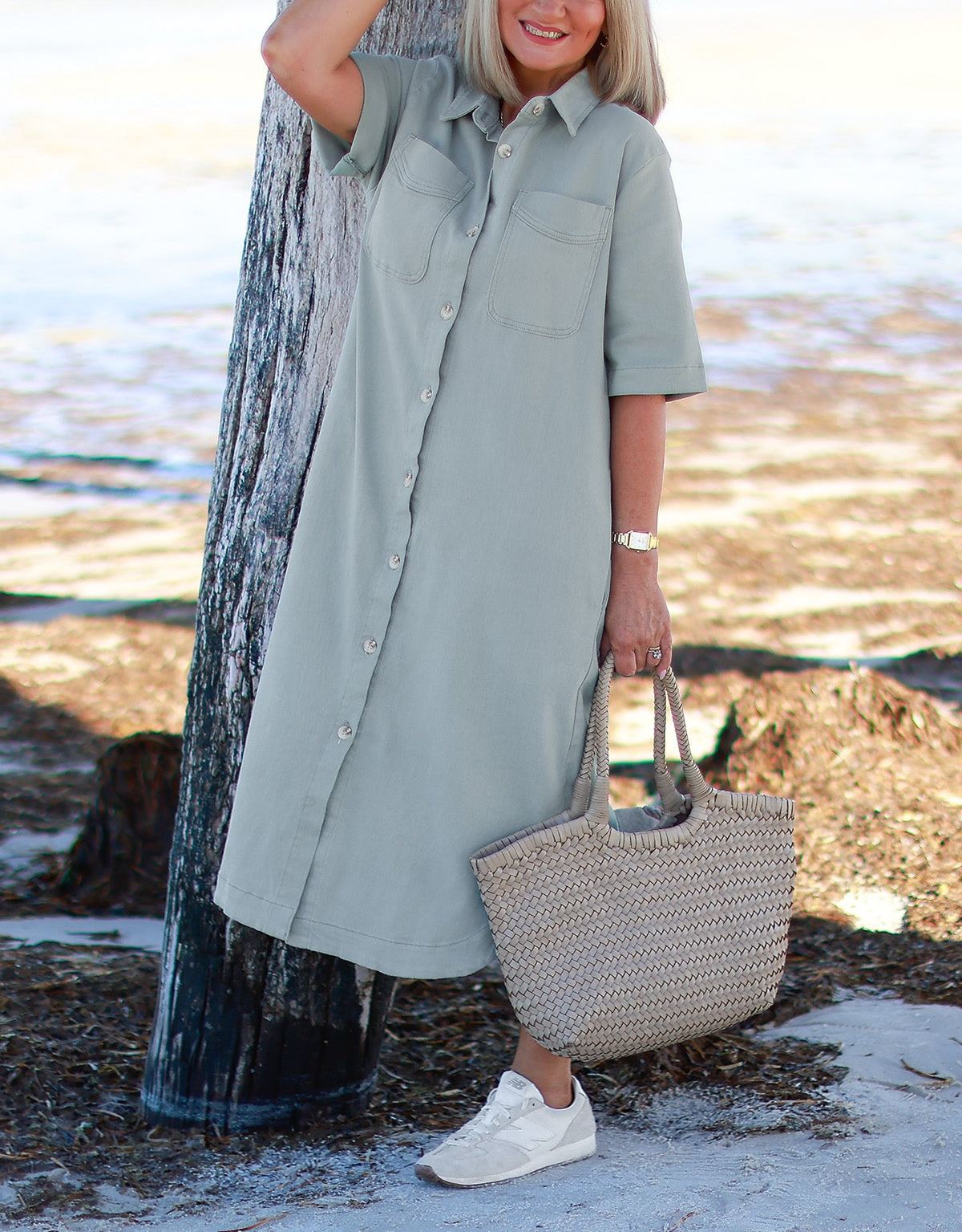 Malibu Denim Shirt Dress | SAGE GREEN