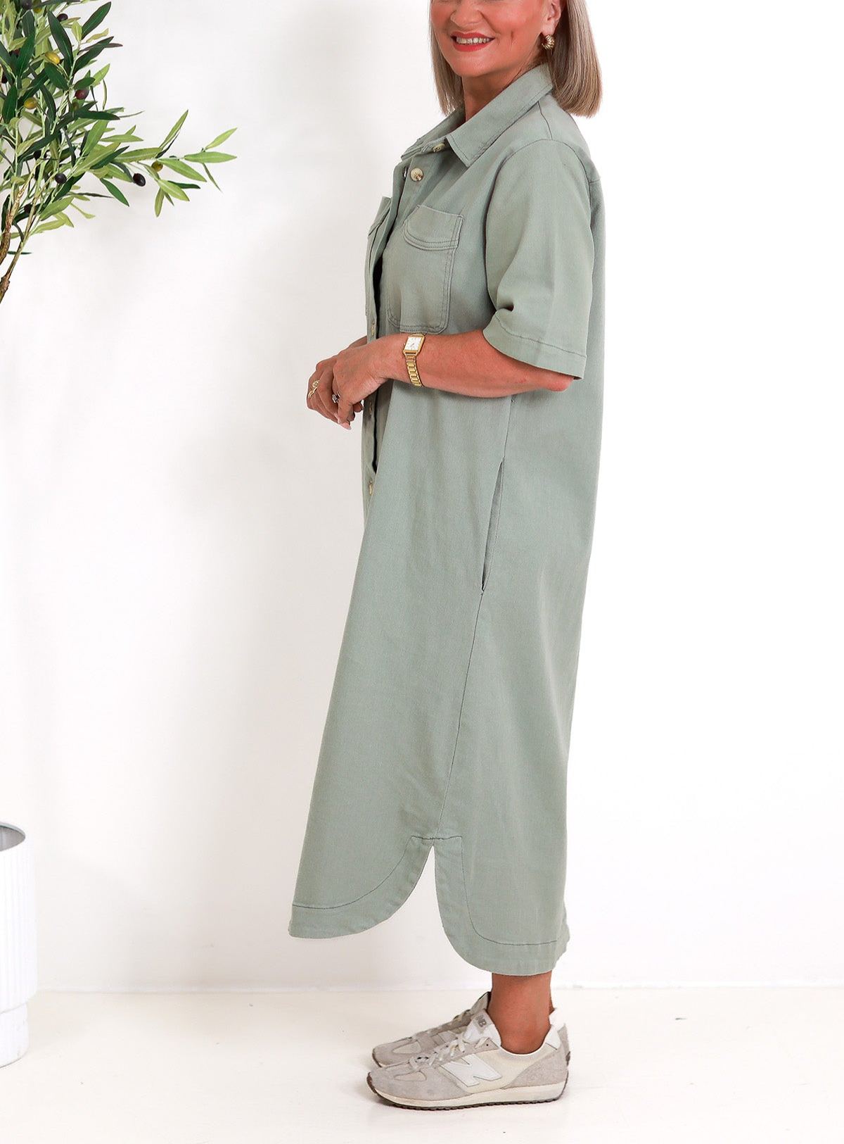 Malibu Denim Shirt Dress | SAGE GREEN
