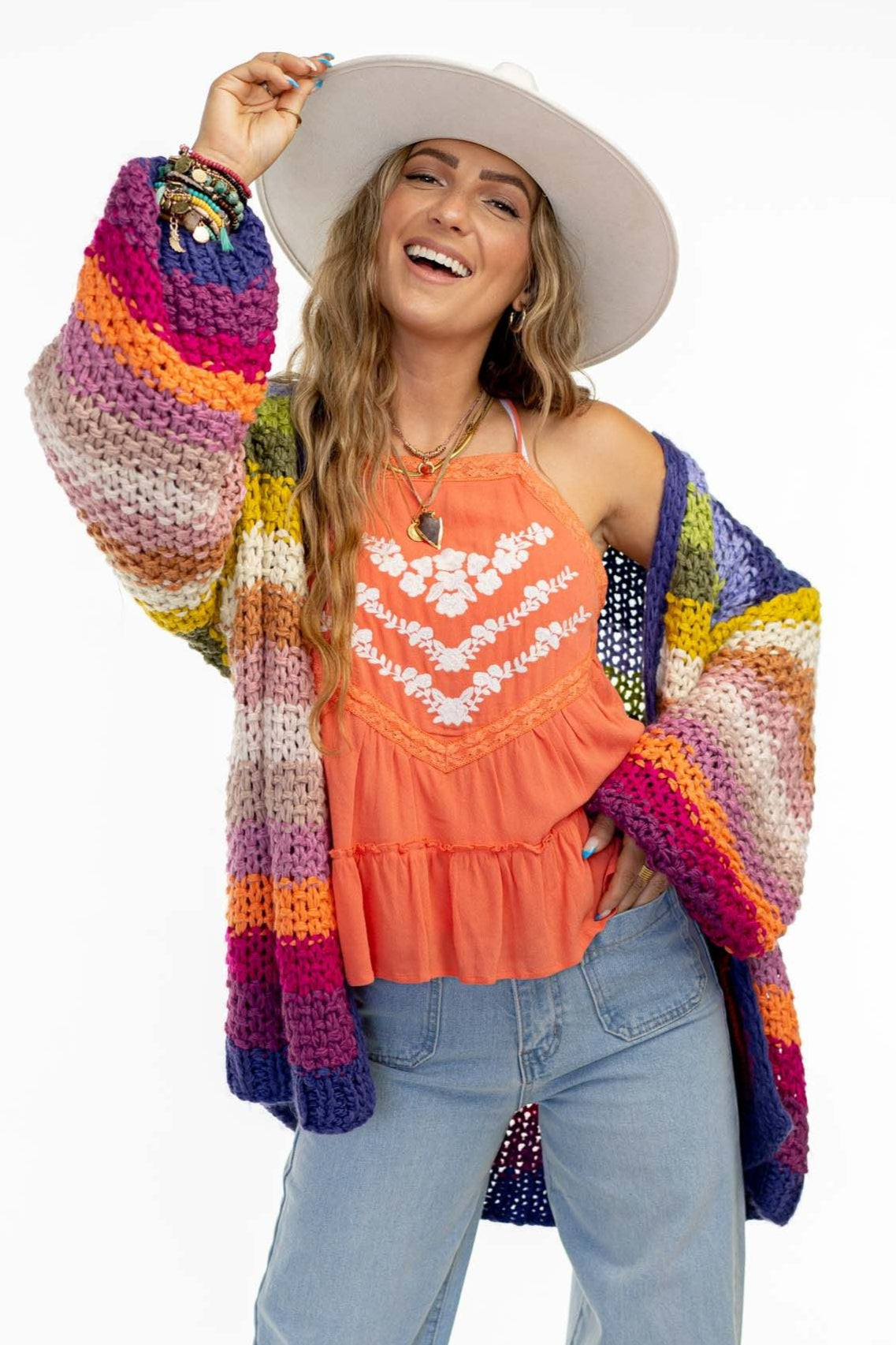 Wrapped up in Color Knit Cardigan - Rainbow